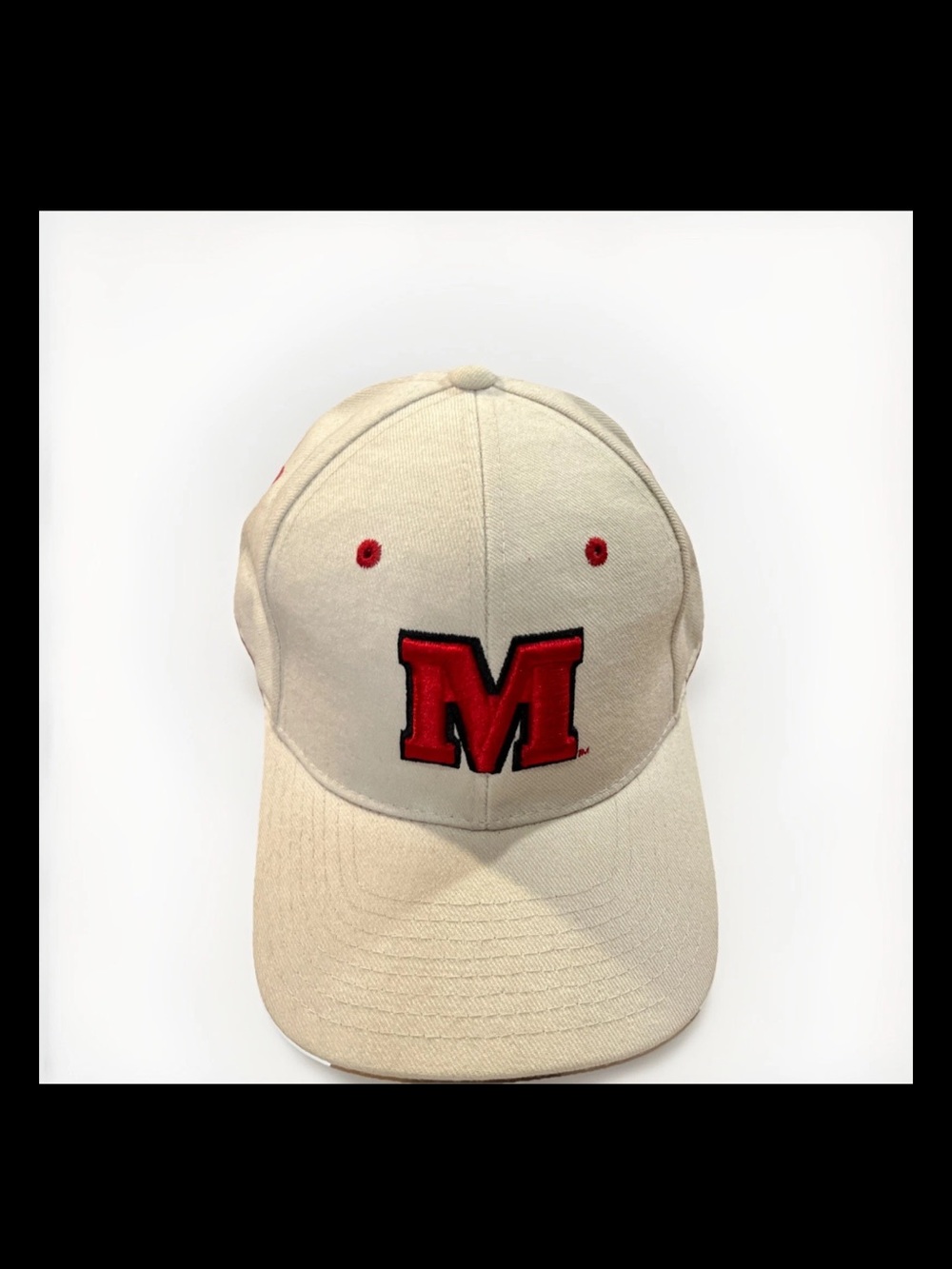 Zephyr Beige Baseball Cap with Red 'M' Accent